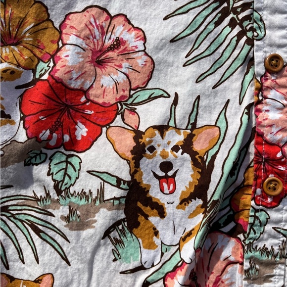 Men's Hot Topic Shirt Multicolor Corgi Hawaiian M TIKI Surf Art Deco Tropical - Picture 3 of 12